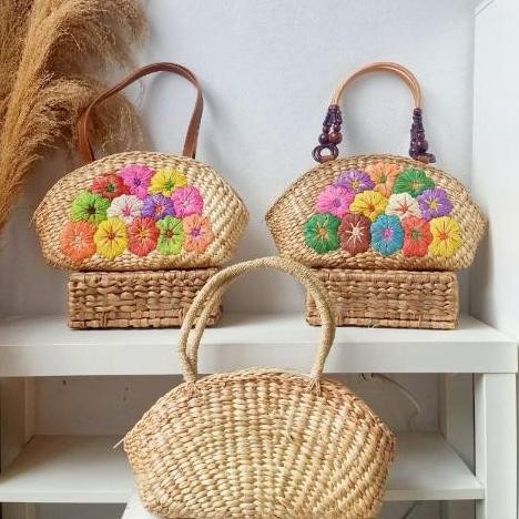 Tas Keisya Anyaman Enceng Gondok Sulam Handbag Jogja Piknik Handmade