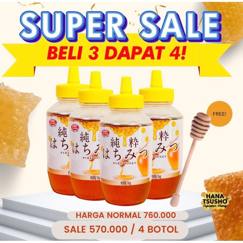

(Terbaru) Paket Hemat Beli 3 GRATIS 1 Madu Murni Jepang HanaTsusho 1 KG (CHECKOUT 4 BOTOL UNTUK BUY 3 FREE 1) (Terlaris)