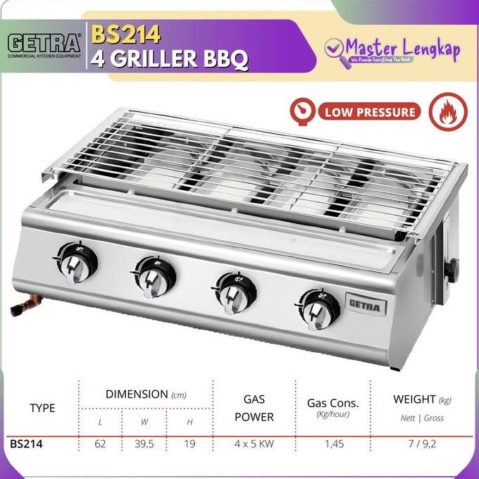 GETRA GRILLER 4 BURNER BBQ STAINLESS STEEL BS214 / BS 214 / BS-214 CO