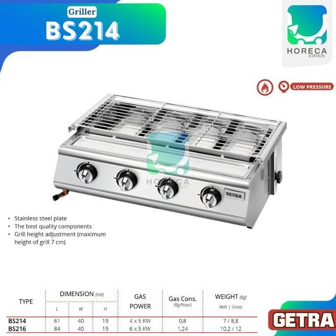 GETRA Griller S/S 4 Burner BBQ BS214 / BS-214 / BS 214 CO