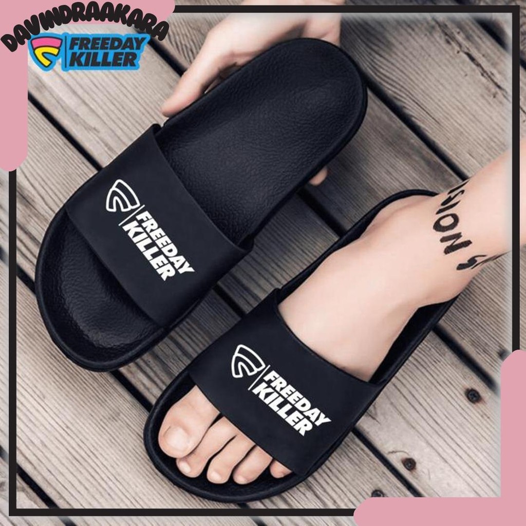 Sandal Slide Freeday Killer Sendal Slide Pria Dan Wanita Terbaru Sendal Slop Slip On Hitam Anti Lici