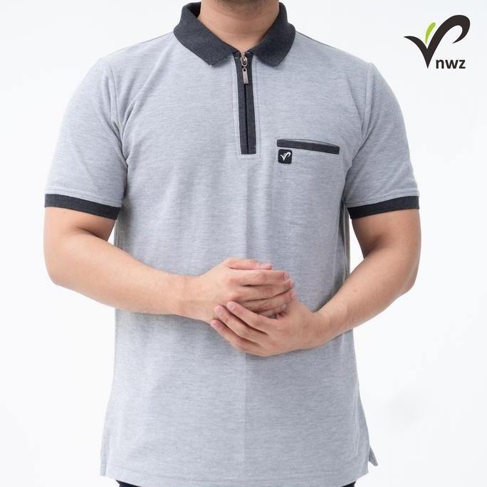 ready  Kaos Polo Kerah Wangki Pria Zipper Saku Big Size Cotton | Baju Jumbo Resleting Warna Hitam Ab