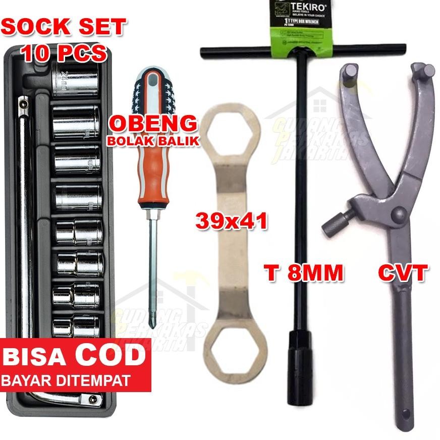 Original Paket Tracker Cvt Universal + Kunci 39-41 + Kunci Sok Set 10 Pcs 8-24 Mm + Kunci T 8Mm + Ma