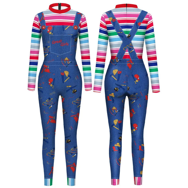 VIP FASHION Clown Chucky Cosplay Costume Adult Halloween Sexy Bodysuit Couple Festival Party Zentai 