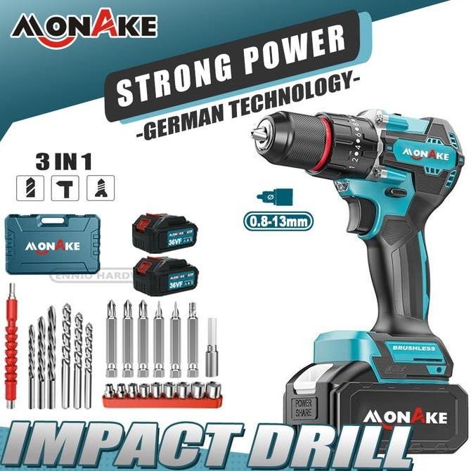 TERMURAH - MONAKE Brushless in Mesin Bor Listrik Bor Baterai Bor Listrik Bor Tanpa kabel Mesin Cordl