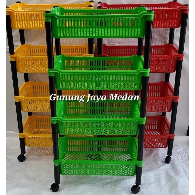 Rak Serbaguna 4 Tingkat Rak Salon Roda Keranjang Susun