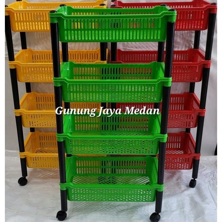 Rak Serbaguna 4 Tingkat Rak Salon Roda Keranjang Susun