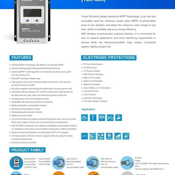 EPEVER MPPT SCC 40A TRACER 4210AN SOLAR PANEL TENAGA SURYA