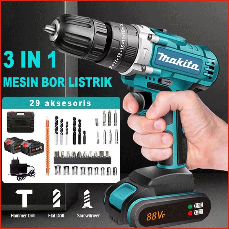 bor listrik 88vf Mesin bor 2baterai cas 10mm bor listrik murah bor tangan baterai besi tembok Beton 