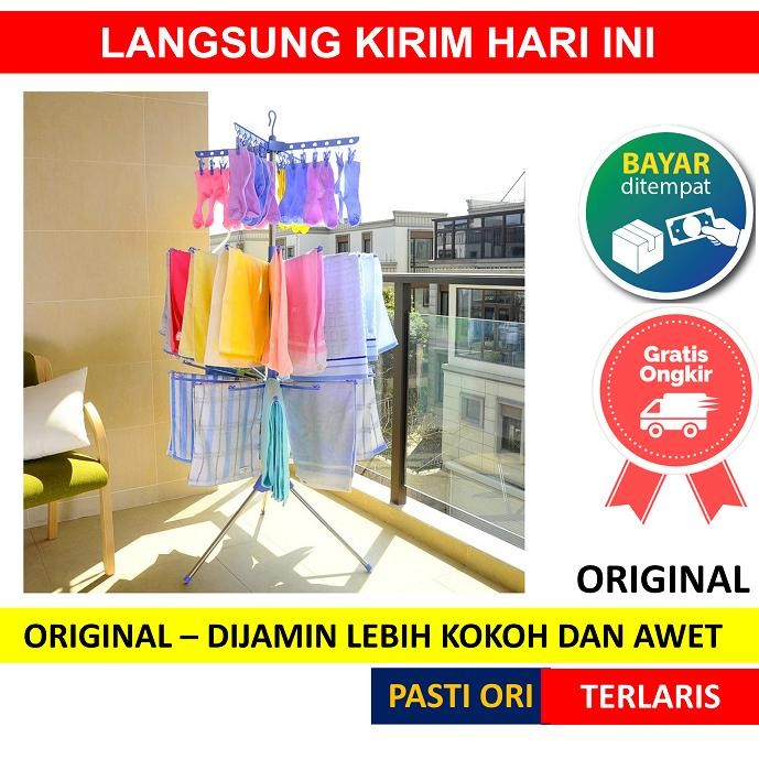 MENARA Rak Jemuran Baju Bayi Handuk Menara Kaos Kaki Kain Gantung Berdiri Hanger Lipat Tiang 3 Susun