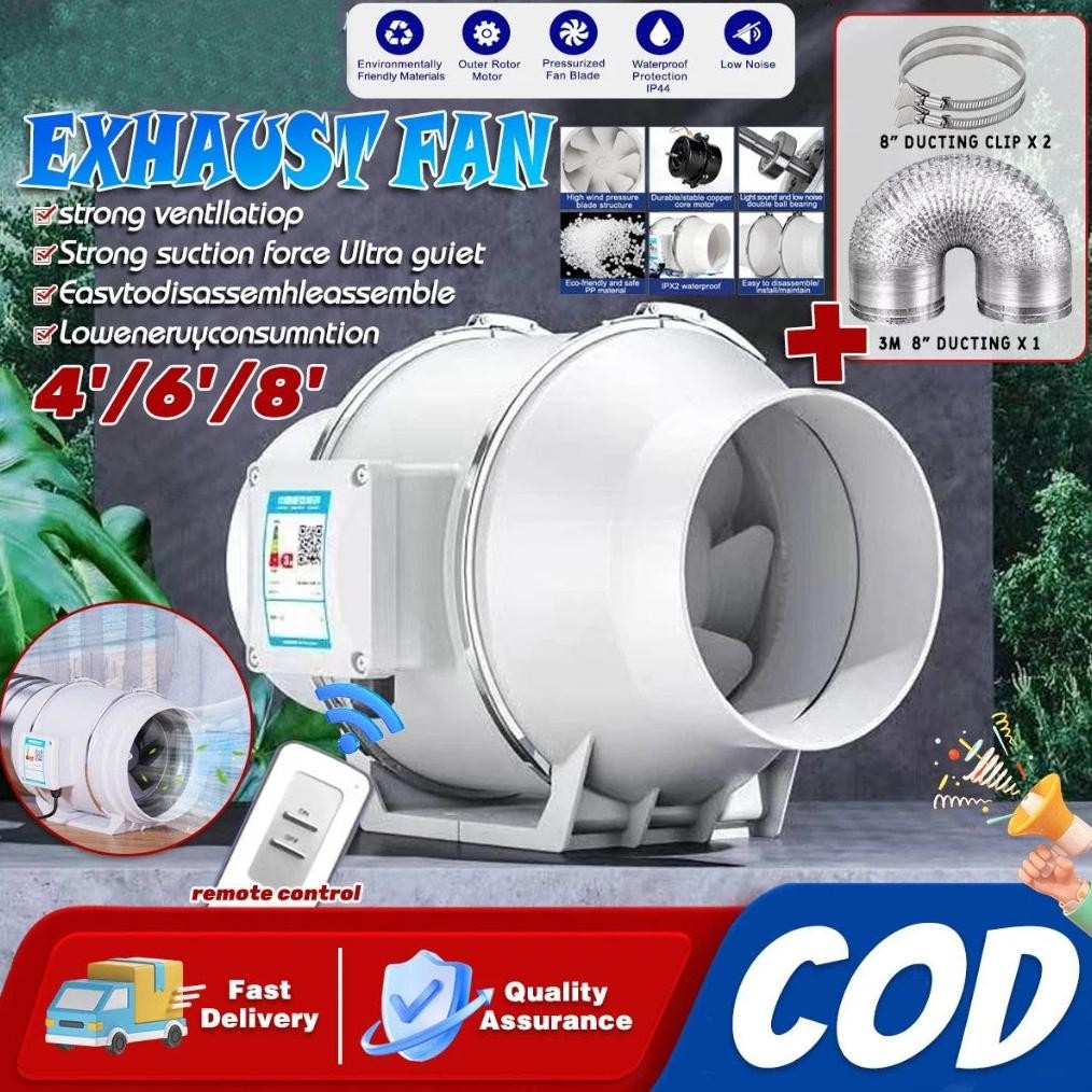 4" 6" 8" 220V Blower Dapur Penghisap Asap Dapur  Blower Hisap Untuk Kamar Mandi Dapur Kipas Angin Bu