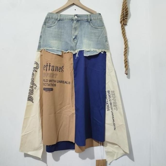 Rok kombinasi jeans dan katun import fit to XL Pj 95 BS