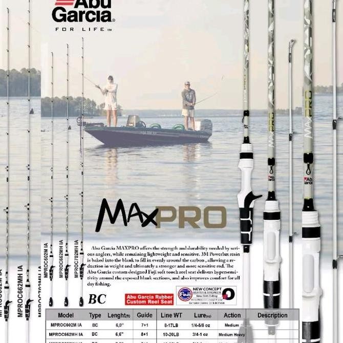 ABU GARCIA Joran Pancing Spinning dan Baitcasting MAX PRO 180cm - 210cm Sambung 2 Carbon Full Fuji U