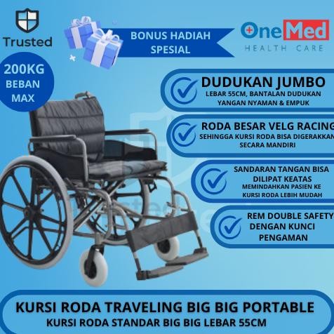 ONEMED - Kursi Roda STANDAR BIG BIG | Portable Travelling Bonus Hadiah Spesial Ready stock MAKASSAR