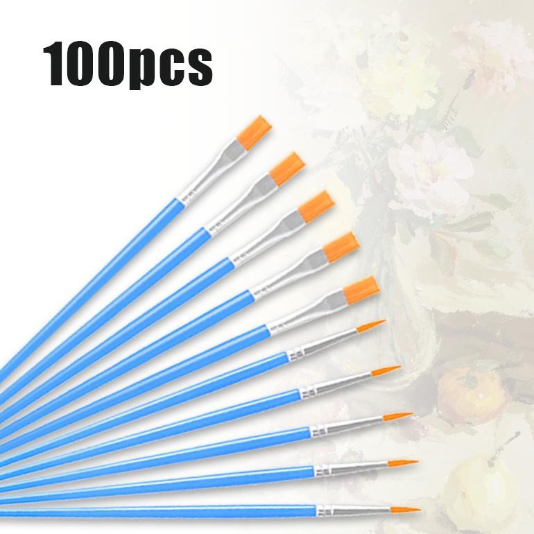 

100pcs Kuas Lukis Bulu Nilon Cat AirPointed Dan Flat Set Kuas Lukis LengkapArtist Paint Brush