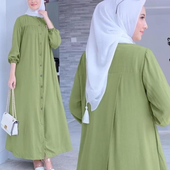 DT100 }} Gamis Crinkle Gauri Guardian Button Dress Maxi Bahan Crinkle Airflow Polos / Dress Krinkle 