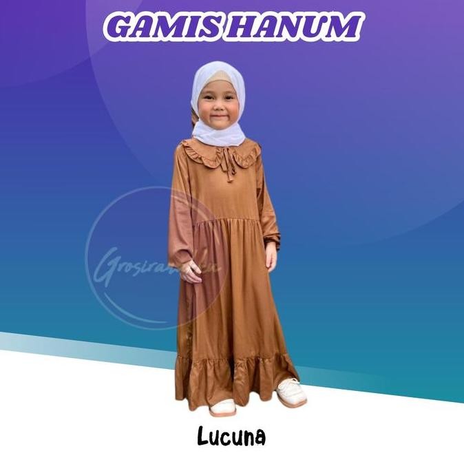 DV109 - Gamis Rayon Anak Hanum Lucuna Warna  Coklat Size 2-10 Tahun Baju Cantik Syari