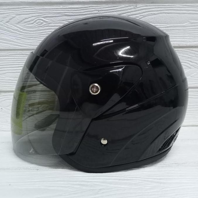 PROMO DISKON - HELM EVOLUTION POLOS HITAM BLACK GLOSSY HALF F MODEL GM EVO