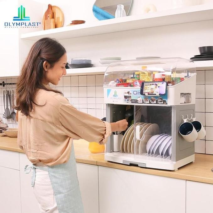 Olymplast OKS Rak Lemari Piring Dengan Tutup Kitchen Storage Plastik