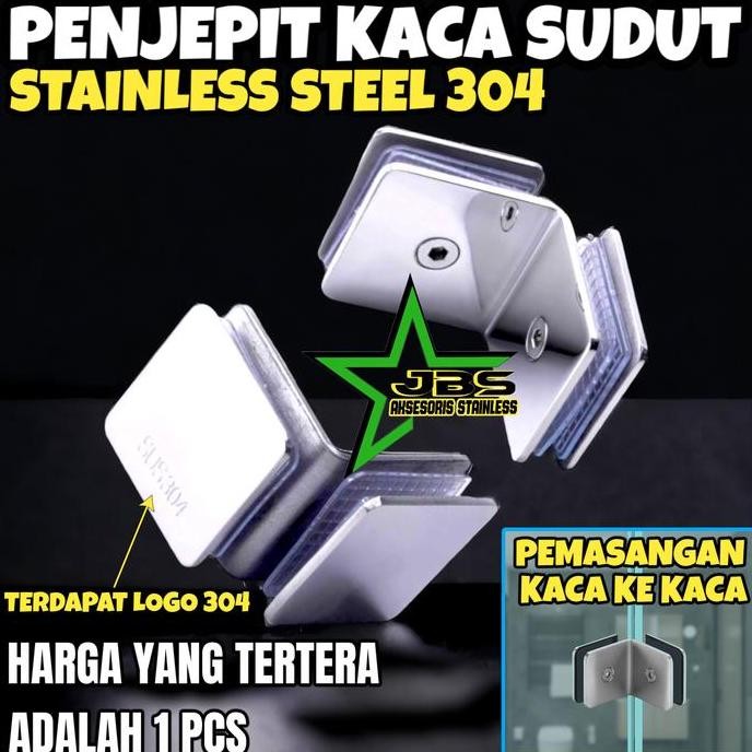 >*>*>*>*] PENJEPIT KACA SUDUT/SIKU STAINLESS (GLASCLIP) SUS 304