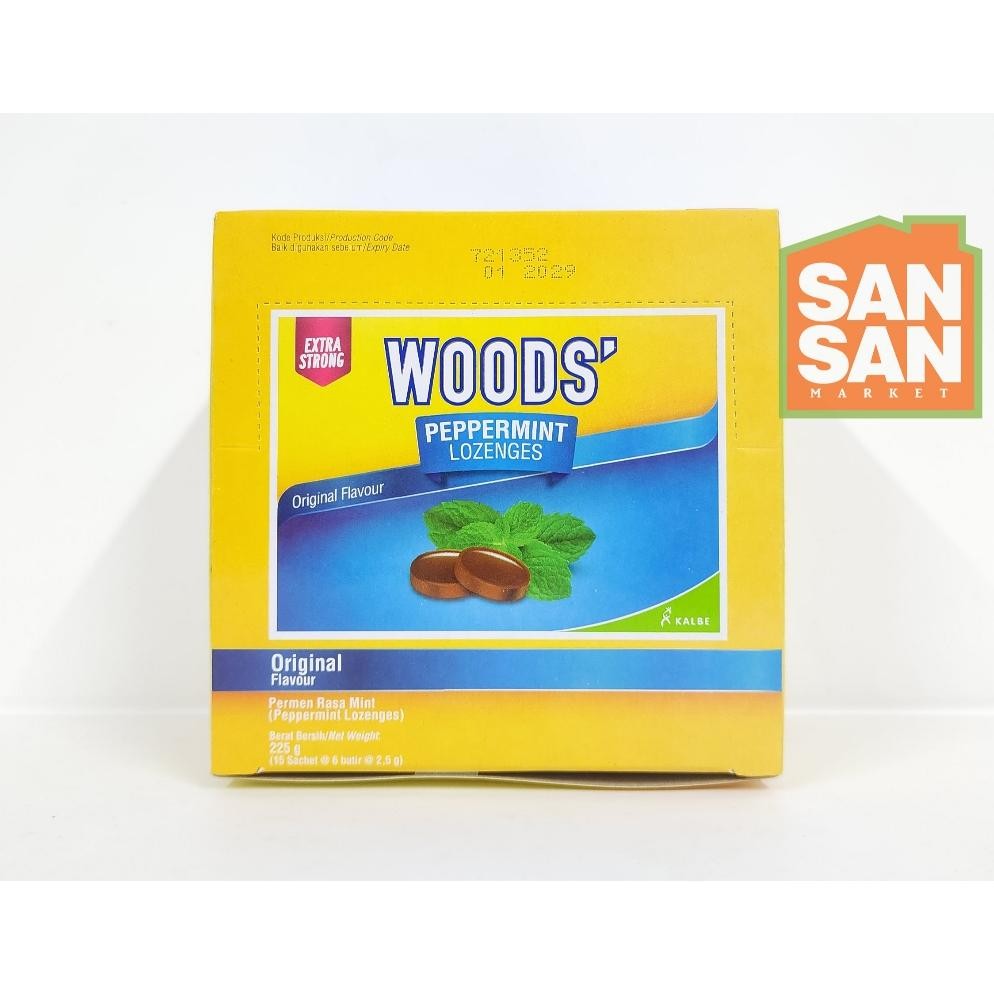 

Woods Peppermint Lozenges Orinal Box isi 15 Sachet Pelega Tenggorokan