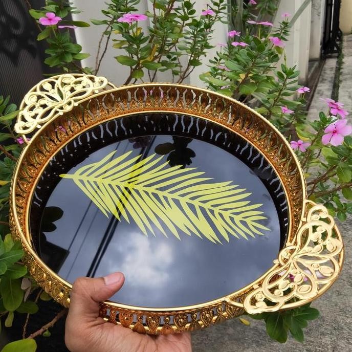 PROMO DISKON - Nampan Bulat Kaca Kuning Besar