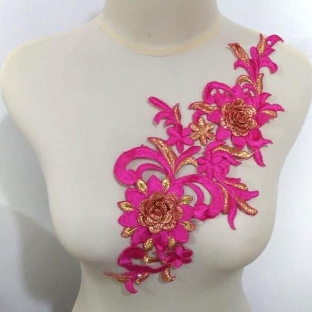 

'+'+'+'+] Renda Aplikasi Bordir Tabur / Patch Bordir Bunga Rosa Fanta-Emas