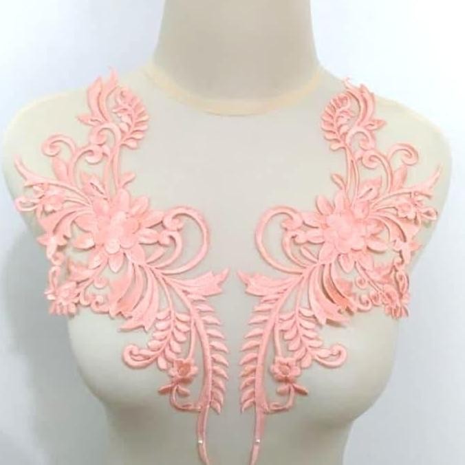 

favorit] Renda Bordir Kerah Sepasang Motif Bunga Warna Salem