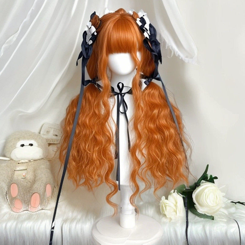 Wig-Lolita Wool Curl Sunset Ember Orange Elegant Curly Hair Fluffy Forest Style Long Hair-Pumpkin No