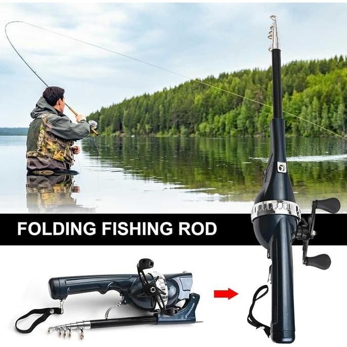 Set alat pancing lipat portable lengkap joran reel antena pancingan 1 set