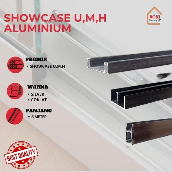 (PANJANG 6 METER) U,M,H REL ETALASE ALUMINIUM / REL KACA SHOWCASE ETALASE HS