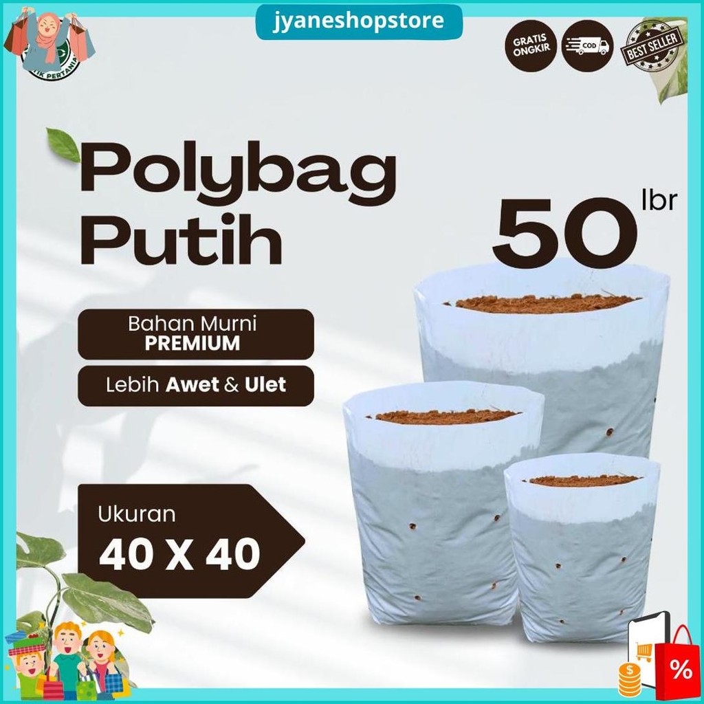 Polybag Putih 40 X 40 Isi 50 Lembar - Polybag Putih / Putih-Hitam Terlaris