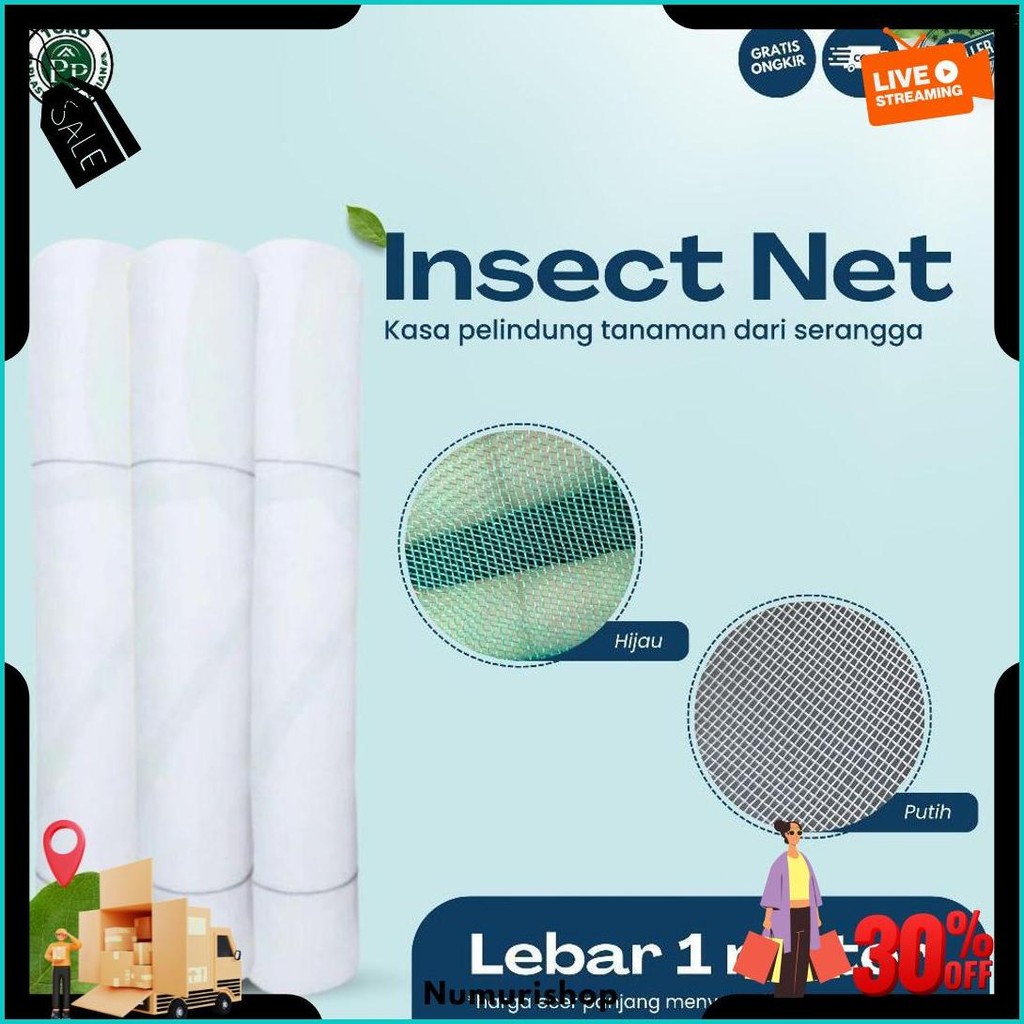 Insect Net Lebar 1 Meter - Jaring Penghalang Serangga Greenhouse - Jaring Kasa Insect Net Original P