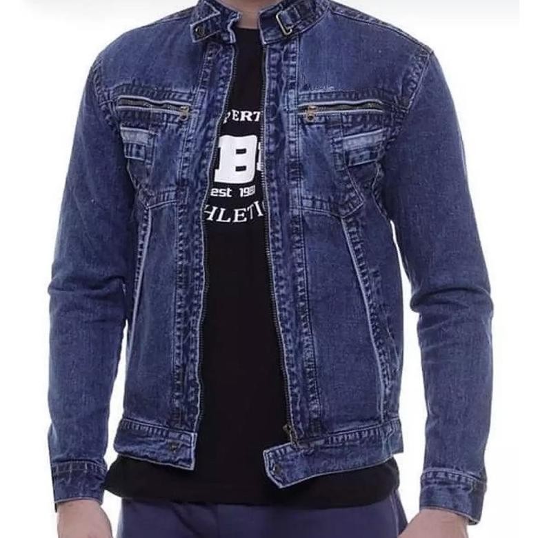 Promo Xtra Jaket Jeans Pria Kerah Tinggi Resleting Jaket Jeans Cowok Tb Bandung Murah Jeans Bomber E