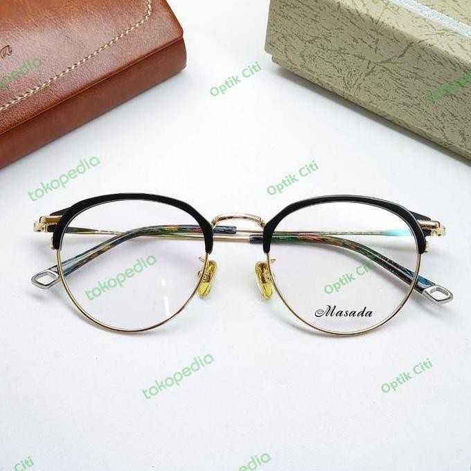 Frame Kacamata Pria Wanita Masada Bulat Titanium 2112 Original