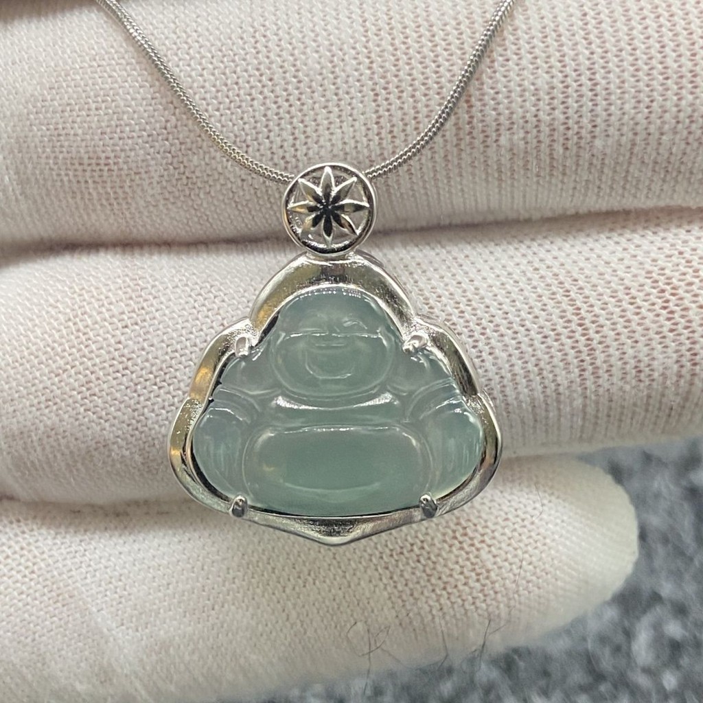 Alami A Kalung Buddha Jade Jenis Ice Nuo dengan Sertifikat Inspeksi Nasional