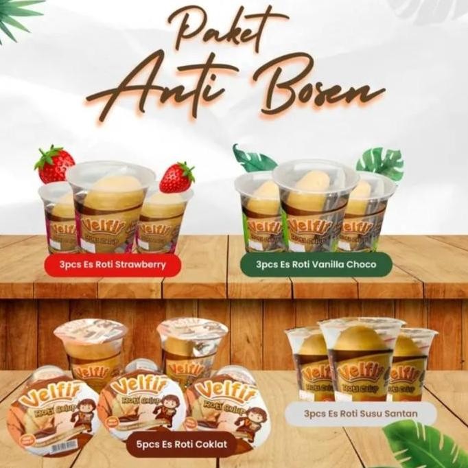 

1 DOS PAKET MIX 4 RASA ES ROTI CELUP VELFIT ISI 13 CUP