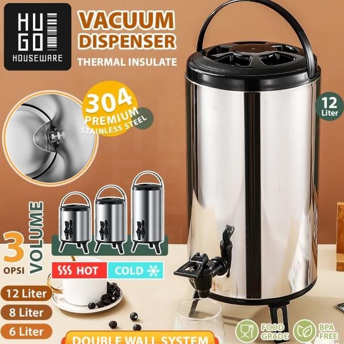 HUGO Dispenser Termos Air Stainless Steel dengan Keran Milk Tea Bucket Jumbo 6 8 12 Liter Tahan Air 
