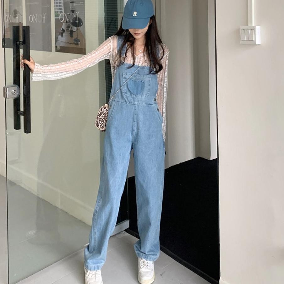 Overall Denim Retro Menyukai Celana Panjang Lebar Yang Longgar 0