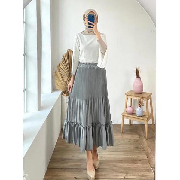 Df109 >> Rok Susun Clara Rok Lidi Plisket Premium Tingkat Rok Polos Cantik Kerja Viral Grosir Pgmta