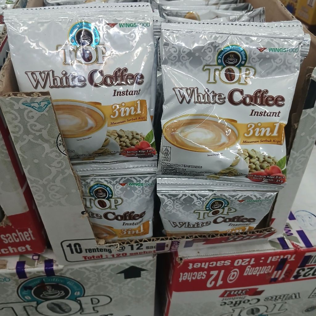 

Wings Food Top White Coffee 1 Dus | 10 Renteng x 12 Sachet