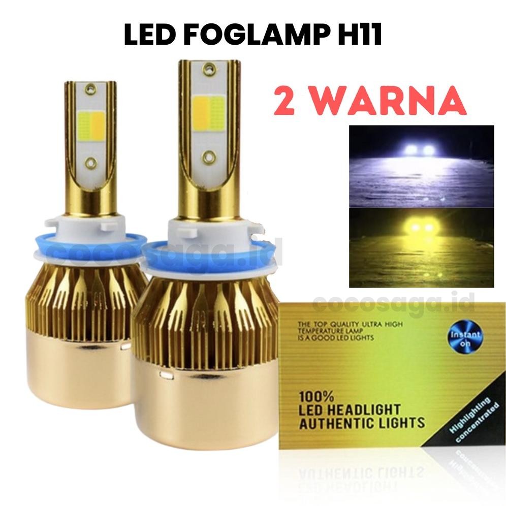 Lampu Led Foglamp 3 Warna Soket H11 Mobil (Putih Kuning) 36 Watt
