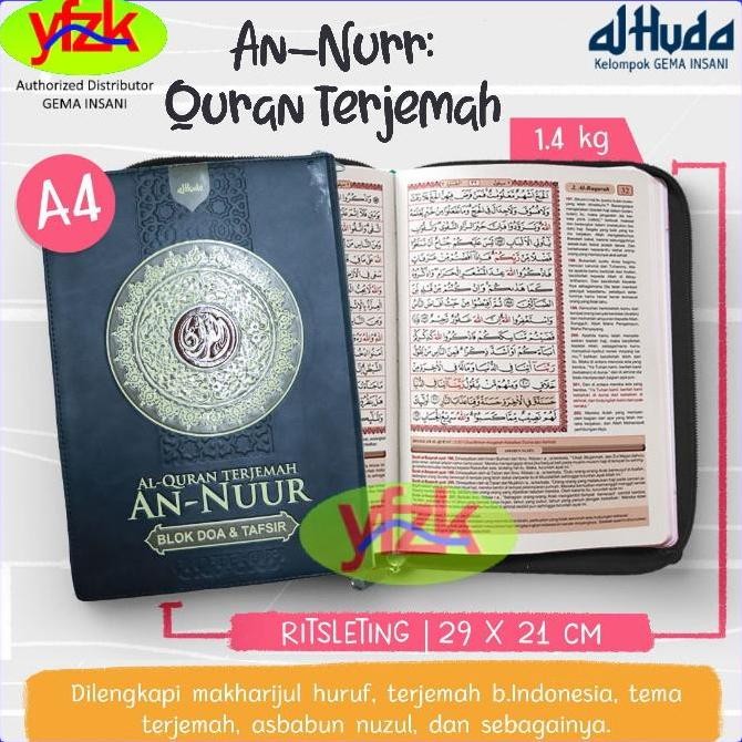 Al-Quran Terjemah 2 Warna Ukuran Besar A4 Ritsleting An-Nurr