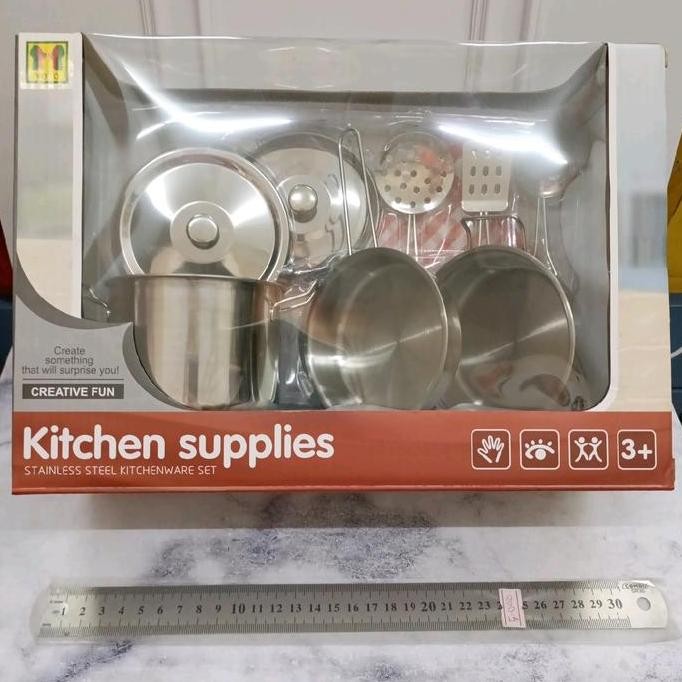 Mainan Anak Kitchen set Stainless / Kitchen Supplies / Panci Metal Alat Dapur Peralatan Masak Masaka