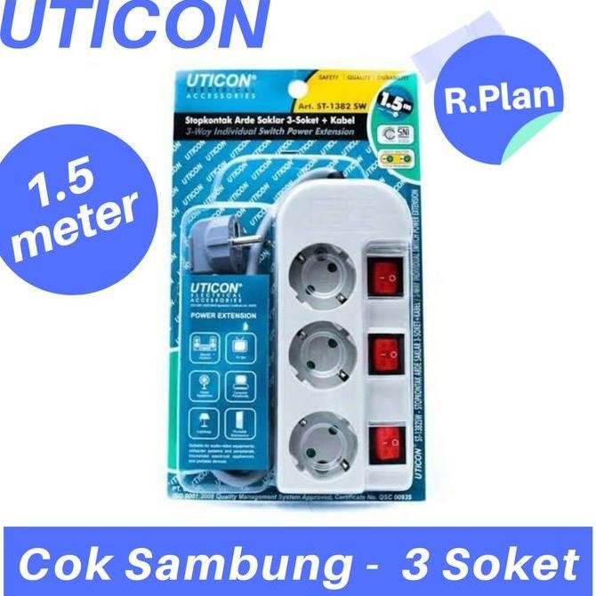 NEW Cok Sambung 3 lubang / Colokan Sambung 3 socket UTICON 1.5 meter