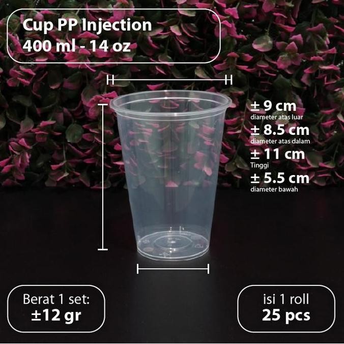 (Depok) 25 pcs - Cup 14oz Injection - Gelas Thinwall Plastik PP 400ml