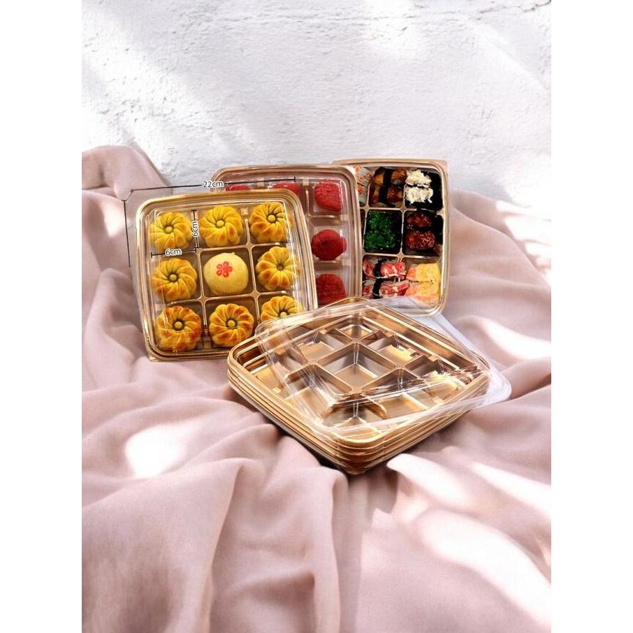 Premium Box Mika Gold sekat 9 Mooncake kue bulan 50gr kue sus box eggtart - 10 pcs