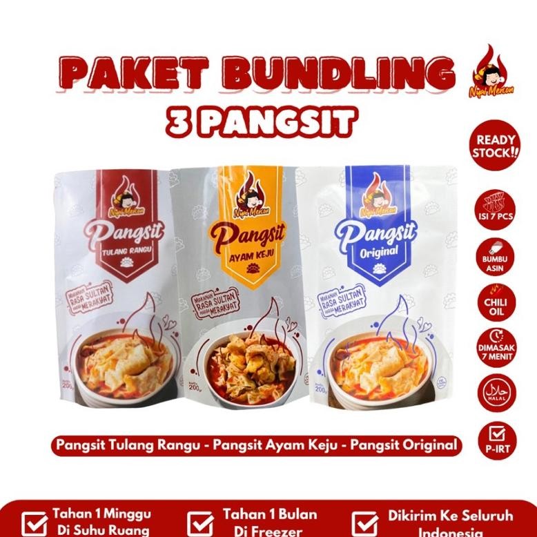 

READY STOK Paket Bundling Tiga Pangsit NYAI MERCON (ayam original, ayam keju, pangsit tulang rangu) Siap kirim