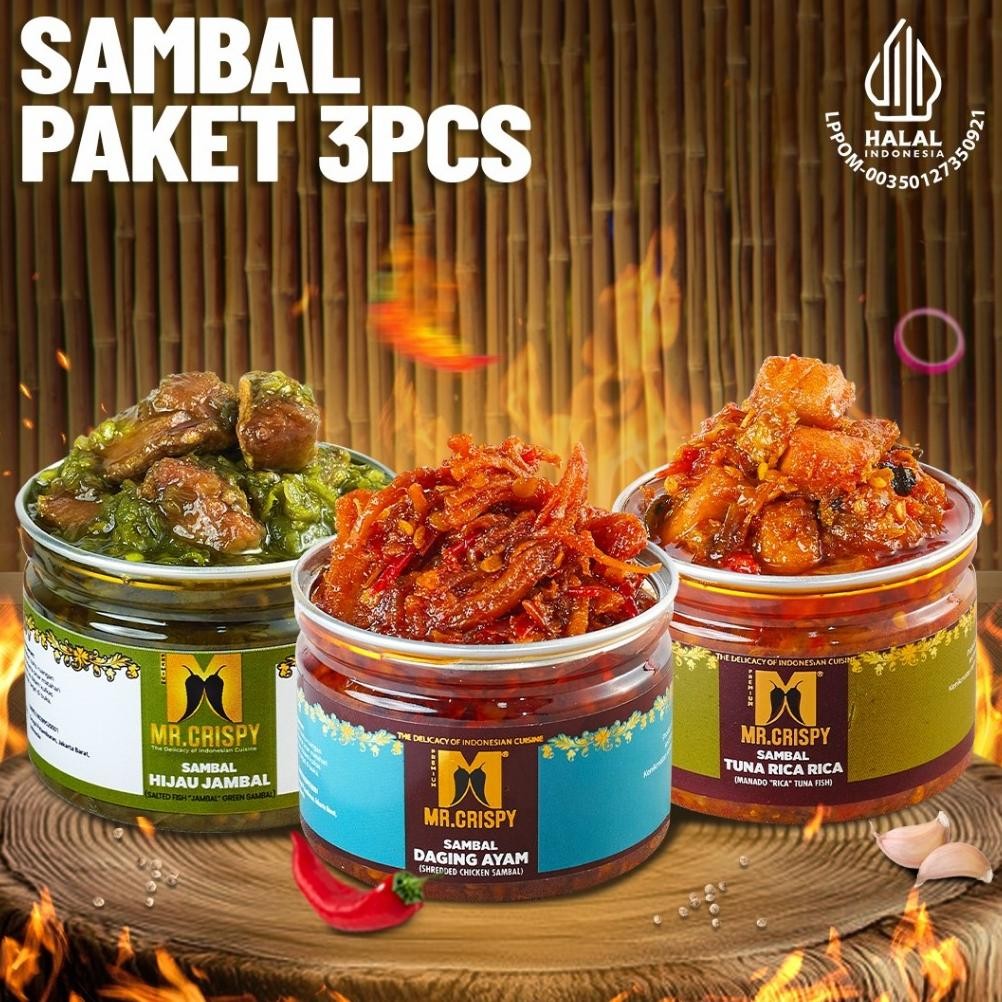 

TERMURAH PROMO PAKET SAMBAL 3 PCS HEMAT MR CRISPY Siap kirim