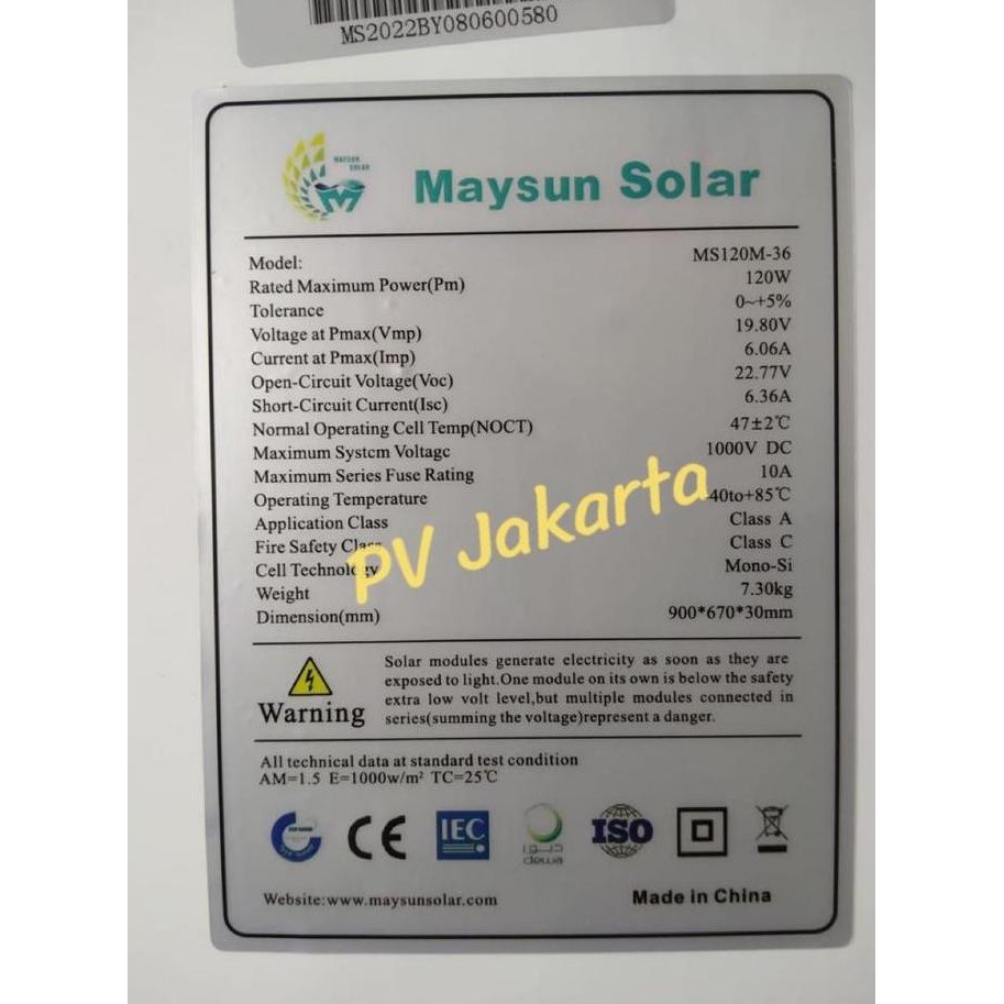 Solar Panel Mono 120WP Maysun Solar Cell Panel Surya [terbaik]